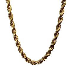 Polished gold plated Stainless Steel rope chain necklace. This chain is versatile and contemporary, which makes it a perfect addition to your wardrobe. STYLE: All of our pieces were designed to be worn on their own but be even better together. Don't be shy, add to cart.  CARE: Stainless steel doesn’t rust or tarnish, i Classic Link Chain Necklace With Rope Detail, Classic Rope Chain Link Necklace, Classic Link-style Rope Chain Necklace, Classic Rope Chain Necklace With Lobster Clasp As Gift, Classic Everyday Rope Chain Necklace, Gold Twisted Rope Chain Necklace, Gold Rope Link Chain Necklace With Lobster Clasp, Elegant Gold Rope Chain Necklace With Lobster Clasp, Rope Chain Necklace