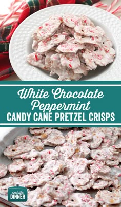 white chocolate peppermint candy cane pretzel crispes recipe on a plate