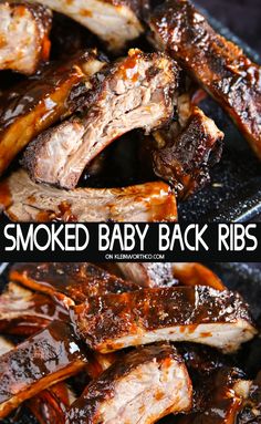 barbecue ribs with bbq sauce on top and the words smoked baby back ribs above it