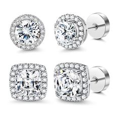 PRICES MAY VARY. 💃[SCREW BACK DESIGN]:The halo stud earrings and square stud earrings have 7mm screw on flat back, which is more comfortable and convenient - perfect for sleeping in, and also have a firmly stay to wear. 👧[QUALITY MATERIAL]: The silver flat back stud earrings are made of AAA+ cubic zirconia, real white plated earrings, great hypoallergenic earrings and nickel free earrings for women men. 💎[SIZE]: The diameter of halo round stud earrings: 8.5mm, the square stud earrings:10mm wi Earrings Mens, Mens Earrings, Large Stud Earrings, Square Stud Earrings, Black Stud Earrings, Stud Earrings For Men, Studs Men, Earrings For Men, Back Round