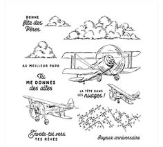 an old fashioned airplane is shown in this black and white drawing, with the words written below