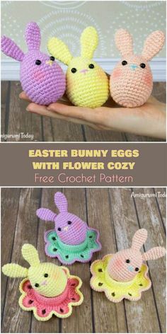 crochet easter bunny eggs with flower cozy free pattern and instructions to make them