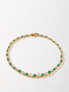 Ace your look with this day-to-night beauty. The Serena Tennis Bracelet is studded with alternating rich Green Onyx and Cultured White Sapphire for a vintage-inspired glamourous statement. 18k gold plated. 100% recycled sterling silver. 1.5mm, 2mm and 3 mm brilliant cut Green onyx birthstone. 1.5mm, 2mm and 3mm brilliant cut Cultured White Sapphire. Length is 7" (18cm). Elegant Adjustable Green Tennis Bracelet, Elegant Green Adjustable Tennis Bracelet, Luxury Green Round Tennis Bracelet, Elegant Gold Emerald Tennis Bracelet, Classic Emerald Bracelet, Classic Green Diamond Jubilee Bracelet, Classic Gold Tennis Bracelet With Emeralds, Classic Green Round Tennis Bracelet, Elegant Green Gemstone Tennis Bracelet