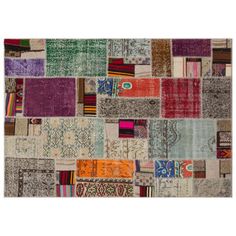 multicolored patchwork rug with various patterns