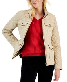 in stock Comfy Jackets, Womens Puffer Vest, Tommy Hilfiger Vintage, Beige Jacket, Tommy Hilfiger Jackets, Women's Jackets, Cool Jackets, Khaki Color, Distressed Black Jeans