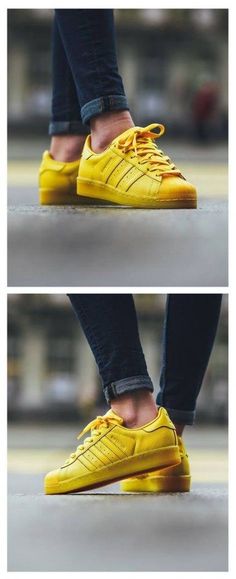 #women's #Lady’s #shoes #Adidas #sneakers #casuals  #sport #Yellow #favorite #design #chic #fashion #ideas #style #cool #footwear Catwalk Design, Photo Clothes, Outfit Adidas, Dresses Casual Fall, Adidas Originals Superstar, Yellow Outfit, Adidas Outfit