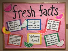 a bulletin board with fresh fruits on it