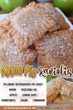 an advertisement for apple pie raviels on a plate