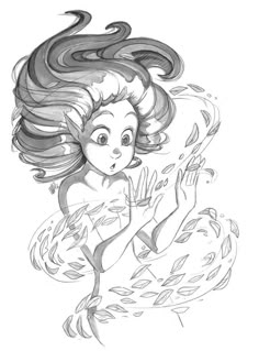 a drawing of a mermaid with her hair blowing in the wind