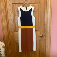 Perfect Condition, Only Worn Once. Originally $368. As Seen On Madam Secretary. Multicolor A-line Dress For Work, Multicolor Color Block Knee-length Dress, Multicolor Knee-length Color Block Dress, Chic Orange Color Block Dress, Multicolor Knee-length Mini Dress For Work, Multicolor Knee-length Midi Dress For Work, Multicolor Sleeveless Work Dress, Multicolor Sleeveless Workwear Dresses, Multicolor Sleeveless Dress For Work