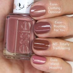 Fall Nail Colors For Light Skin, Essie Rooting For You, Essie Fall Nail Colors, Soft Autumn Nail Polish Colors, Soft Autumn Nail Polish, Soft Autumn Nail Colors, Beleaf In Yourself, Essie Nail Polish Colors, Designs For Short Nails