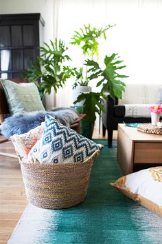 a living room filled with lots of furniture and plants