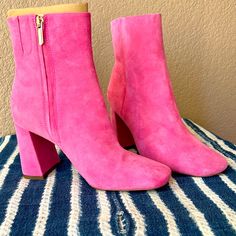 Beautiful Shade Of Pink Sam Edelman Boots! Never Worn! Pink Boots Nordstrom, Casual Pink Almond Toe Boots, Pink Heeled Boots With Medium Width For Fall, Formal Pink Boots For Fall, Pink Medium Width Heeled Boots For Fall, Suede Block Heel Boots For Spring, Spring Boots With Suede Lining And Pointed Toe, Spring Boots With Sculpted Heel And Almond Toe, Spring Boots With Heel Tab And Medium Width