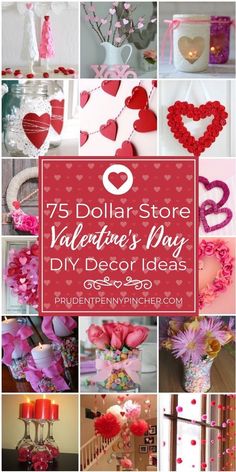 valentine's day diy decor idea collage with pink and red flowers, hearts, candles, vases