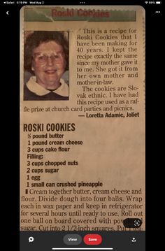 the recipe for rosh cookies is shown in an old newspaper article, and it appears to have been altered