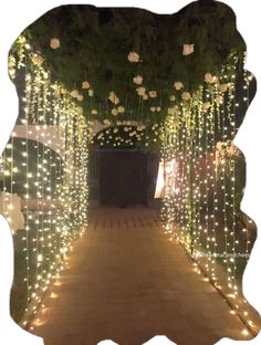 the walkway is decorated with lights and flowers