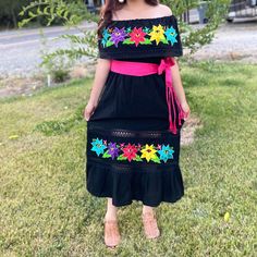 Black Dresses For Cinco De Mayo Fiesta, Traditional Fitted Dress For Cinco De Mayo, Fitted Floral Embroidered Dress For Fiesta, Fitted Embroidered Dress With Floral Embroidery For Fiesta, Fitted Embroidered Dress With Floral Design For Fiesta, Fitted Dress For Day Of The Dead Festival, Fitted Multicolor Dress For Cinco De Mayo, Traditional Black Dress For Cinco De Mayo, Fitted Multicolor Embroidered Dress For Fiesta