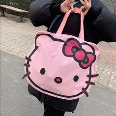 Super Cute And Big Size Hello Kitty Bag Super Fun Great For Everyday Use Or For Travel Cotton Around 18” Height On Bottom Part Without Handles Cute On-the-go Satchel Bag, Cute Large Capacity Travel Bags, Kawaii Tote Bag With Cat Design, Kawaii Cat Design Tote Bag, Cute Double Handle Canvas Travel Bag, Rectangular Hello Kitty Shoulder Bag For Travel, Kawaii Satchel Tote For Travel, Trendy Hello Kitty Pouch Bag, Kawaii Travel Satchel Tote