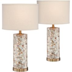 a pair of table lamps with mother of pearl inlays