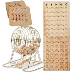 an egg inclosure and other items are arranged on a white background with the words bingo written in large letters