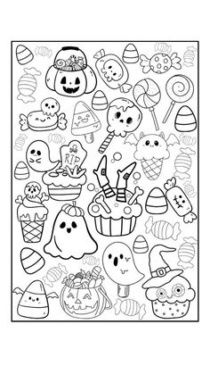 halloween coloring pages for kids to print out and color with their favorite characters in the background