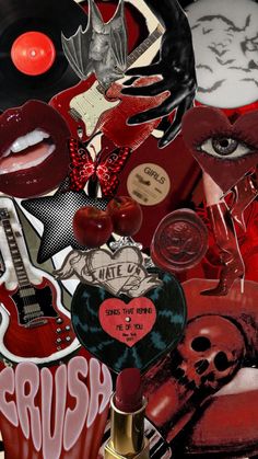 a collage of various items including lipstick and other things