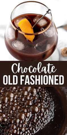 chocolate old fashioned dessert with ice and syrup