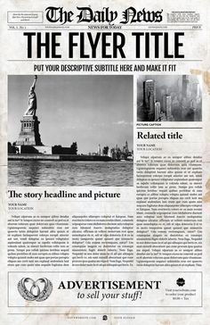 an old newspaper with the statue of liberty on it's front page in black and white