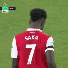 a soccer player is standing on the field