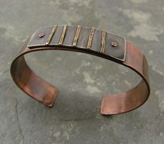 Cuff | Thomasin Durgin. Copper, sterling silver and brass. Rivet Jewelry, Copper Bracelets, Silver Jewelry Diy, Jewelry Men, Mixed Metal Jewelry