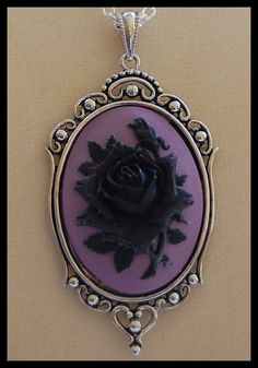 Gothic Black Rose Cameo Necklace Cameo Bracelet, Space Stuff, Goth Jewelry, Cameo Jewelry, Purple Necklace, Cameo Necklace, Rose Necklace, Rose Jewelry, Gothic Jewelry