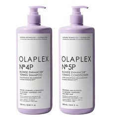 New & Authentic Olaplex Purple Blonde Enhancer Toning Shampoo & Conditioner Liter Set A Complete Toning Daily Hair Care That Strengthens, Hydrates And Neutralizes Brassiness While Keeping Hair Hydrated From Roots To Ends. Set Includes: No.4p Blonde Enhancer Toning Shampoo 1000ml : Highly Concentrated, Sulfate-Free Toning Shampoo To Neutralize Brassiness And Boost Brightness After One Use No.5p Blonde Enhancer Toning Conditioner 1000ml : Nourishing Conditioner That Delivers Toning, Brightness, An Purple Blonde, Olaplex Blonde, Olaplex Shampoo, Travel Size Shampoo, Purple Shampoo And Conditioner, Toning Shampoo, Hair Color Shampoo, Clarifying Shampoo, Purple Shampoo