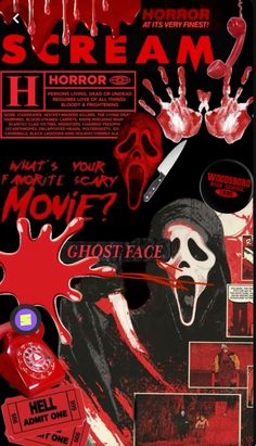 a poster with red paint on it that says scream horror