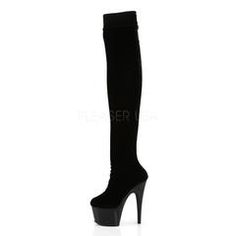 PLEASER ADORE-3002 Black Stretch Velvet Thigh High Boots Velvet Thigh High Boots, Open Toed Shoes, Thigh Boots, Closed Toe Shoes, Thigh Boot, Stretch Velvet, Shoe Size Conversion, Thigh High Boots, Black Stretch