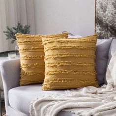 A decorative sofa cushion cover with a textured touch is a perfect addition for decoration in the living room. House of Avana Color: Yellow, Size: 11.8" x 11.8" | House of Avana 100% Cotton Throw Square Pillow Cover 17.717 H x 17.717 W in Cotton in Yellow | 11.8" x 11.8" | Wayfair Mustard Pillows, Sofa Couch Living Room, Small Guest Bedroom, My Own Space, Happy Room, Yellow Throw Pillows, Vintage Room Decor, Couch Living Room, Boho Throw Pillows