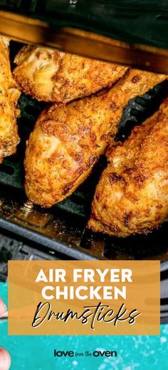 air fryer chicken drumsticks with text overlay