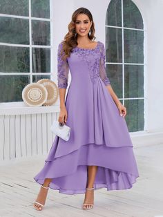 #color_Tahiti Short Sleeves Dress, Stretch Satin Dress, Dress Dusty, Sleeves Dress, Lilac Dress, Mother Of The Bride Dress, Mom Dress, Effortless Elegance, Bride Dresses