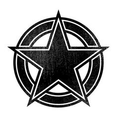 a black and white image of a star in the middle of a circle with an inscription underneath it