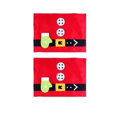 two christmas stockings with buttons on them are sitting next to each other in front of a white background