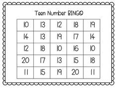 the ten number bingo game is shown in black and white