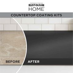 the countertop coating kit is before and after it has been painted black with white lettering