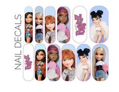 Bratz Nails, Pokemon Decal, Sticker Nails, Uñas Aesthetic, Bad Nails, Moon Decal, Cartoon Nails, Bear Decal