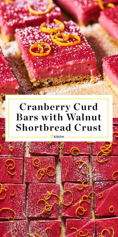 the cranberry curd bars with walnut shortbread crust are ready to be eaten