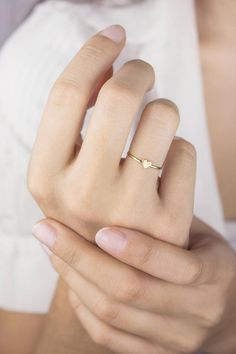 Tiny Solid Gold Heart Ring Love Ring 9K 14K 18K Gold Ring | Etsy Simple Gold Heart Ring As Gift, Elegant Tiny Heart Ring, Minimalist 14k Gold Heart Ring, Tiny Minimalist Gold Heart Ring, Minimalist Rose Gold Ring With Heart Charm, Gold Heart Ring, Moonstone Engagement, Gold Diamond Wedding Band, Engagement Ring White Gold