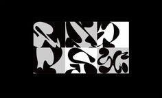 an abstract black and white design with the word love in different font styles, on a black background