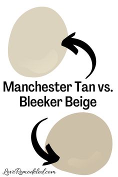 two circles with the words manchester tan vs bleeker beige in black and white