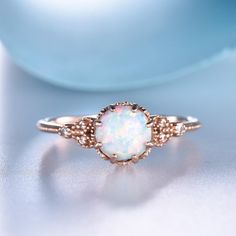 Dainty Opal Ring Rose Gold Opal Ring White Opal Ring 14K | Etsy Elegant Opal Ring With Round Stone In 14k Gold, Heirloom White Opal Round Ring, Round Opal Promise Ring Fine Jewelry, Elegant Round Opal Ring With Prong Setting, Elegant Opal Ring With Prong Setting, Solitaire Opal Wedding Ring, Vintage Opal Ring For Anniversary, Exquisite Opal Ring For Wedding, Elegant Opal Birthstone Ring For Anniversary