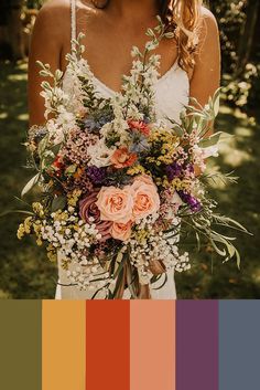 a woman holding a bouquet of flowers in her hands