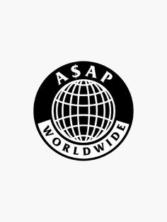 the logo for asap world wide is shown in black and white on a white background