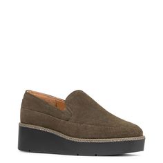 Donald Pliner Women WALLIS Military Green Casual, Loafer, Platform, SlipOn, Sneaker, Wedge, Size: 9 The WALLIS slip-on shoe may just be our most comfortable shoe yet. Crafted with a soft suede upper in a square-toe silhouette, this easy style is set on a rubber unit outsole that will take you miles and cushioned by memory foam on the insole for added comfort. Loafer Platform, Most Comfortable Shoes, Easy Style, Sneaker Wedge, Military Green, Soft Suede, Slip On Shoes, Simple Style, Memory Foam